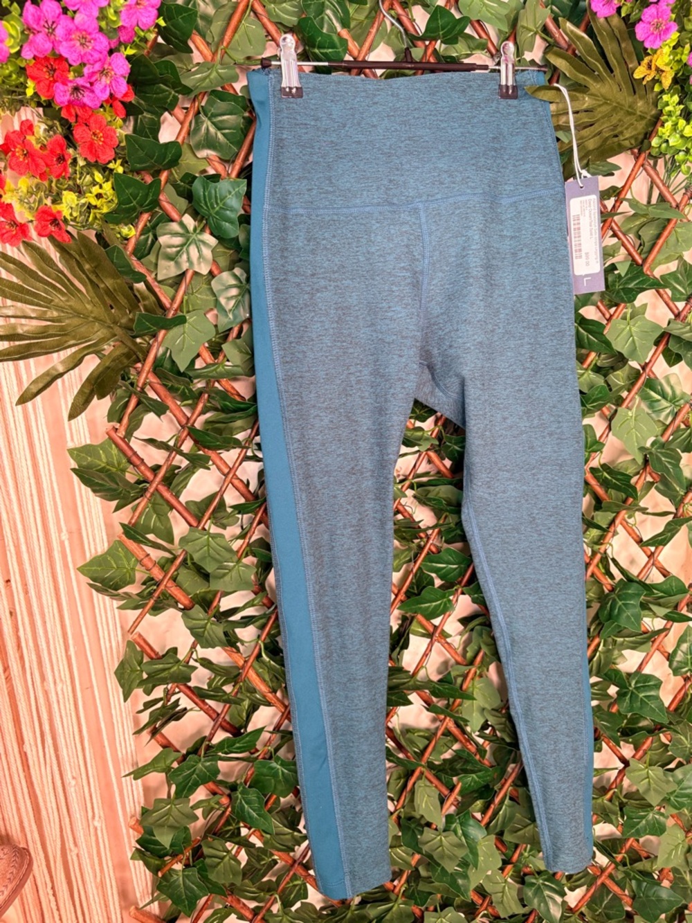 High-Rise Teal Heather Leggings with Side Panel
